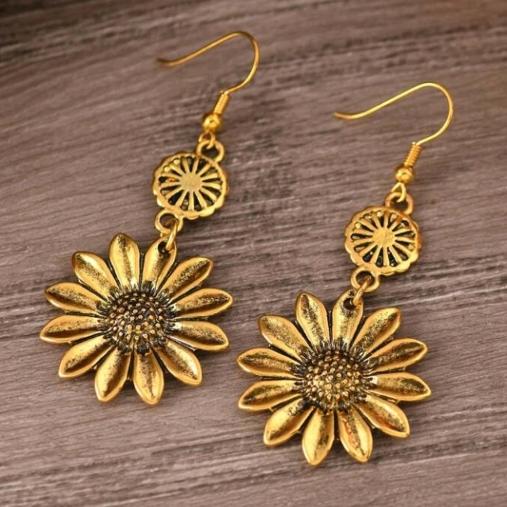 New Boho Golden Sunflower Dangle Earrings